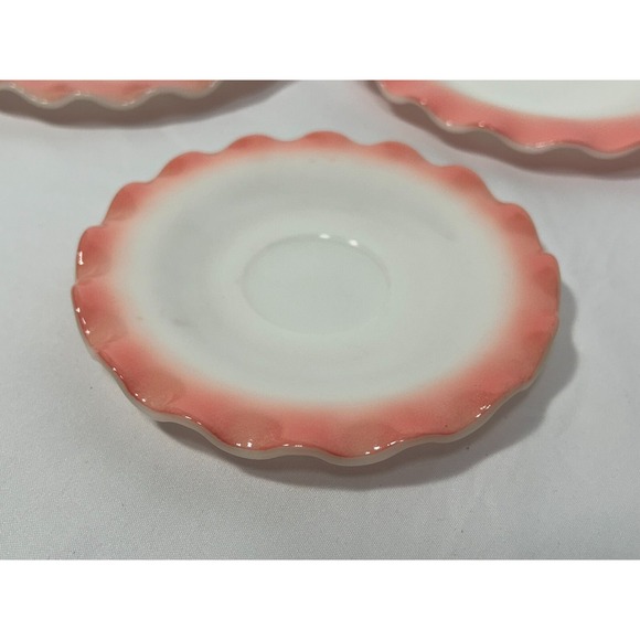 VTG Hazel Atlas Pink Depression Crinoline Ripple Ruffle Edge 3 Plates 1 Saucer‎ - Picture 1 of 10
